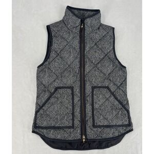 J.Crew Puffer Vest Womens Black White Herringbone Quilted Size XSmall Full Zip